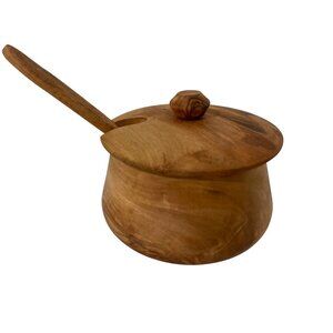 Sur La Table Olive Wood Sauce Pot Or Sugar Bowl With Matching Spoon